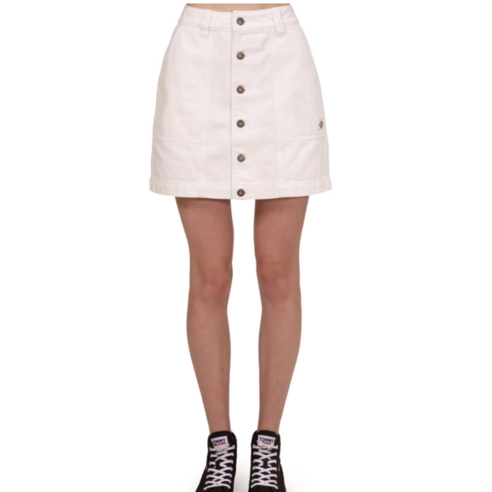 LOFT White Button-Front Mini Skirt